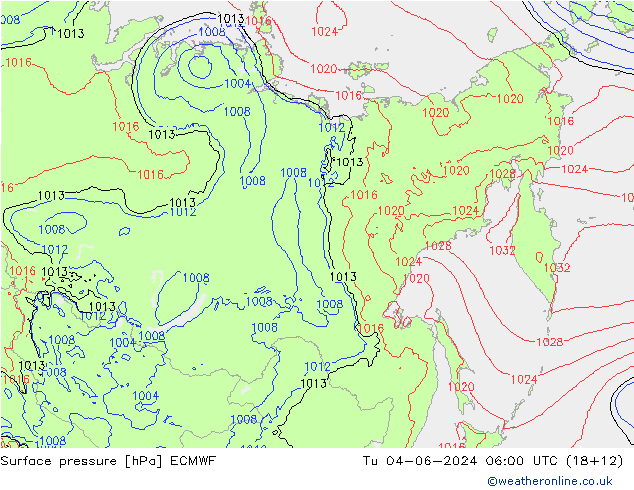 приземное давление ECMWF вт 04.06.2024 06 UTC