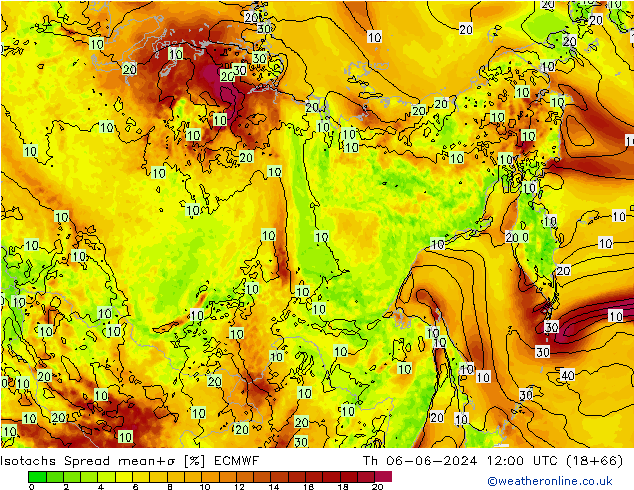 Isotaca Spread ECMWF jue 06.06.2024 12 UTC