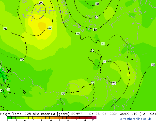 Height/Temp. 925 hPa ECMWF Sa 08.06.2024 06 UTC