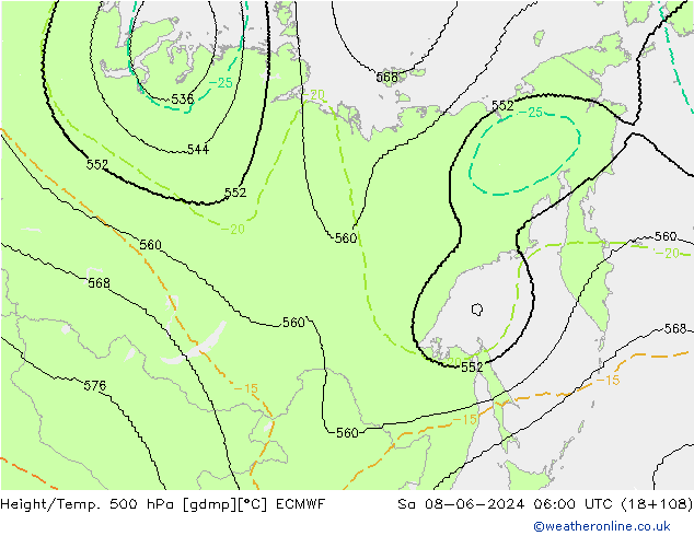 Height/Temp. 500 hPa ECMWF Sa 08.06.2024 06 UTC