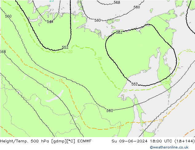 Geop./Temp. 500 hPa ECMWF dom 09.06.2024 18 UTC
