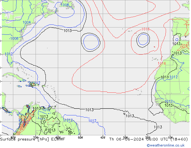 pressão do solo ECMWF Qui 06.06.2024 06 UTC