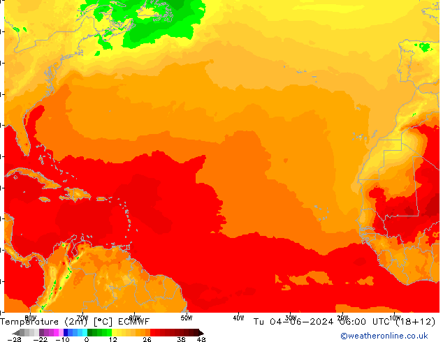 Temperature (2m) ECMWF Út 04.06.2024 06 UTC