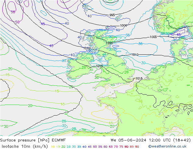 Isotachs (kph) ECMWF ср 05.06.2024 12 UTC