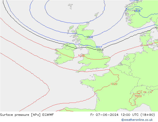 Atmosférický tlak ECMWF Pá 07.06.2024 12 UTC