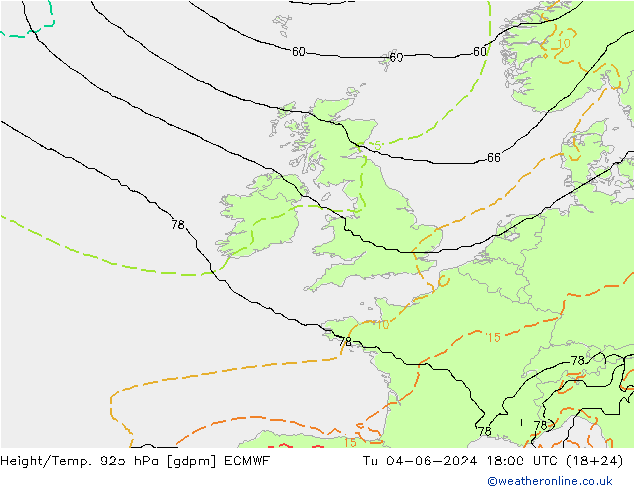 Height/Temp. 925 hPa ECMWF Ter 04.06.2024 18 UTC