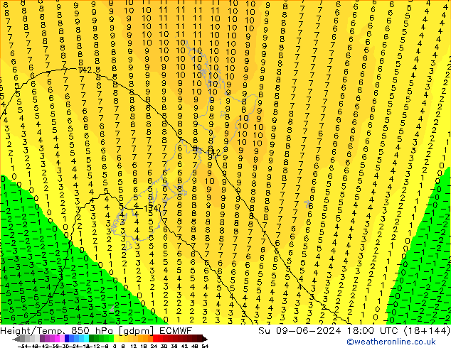 Height/Temp. 850 hPa ECMWF  09.06.2024 18 UTC