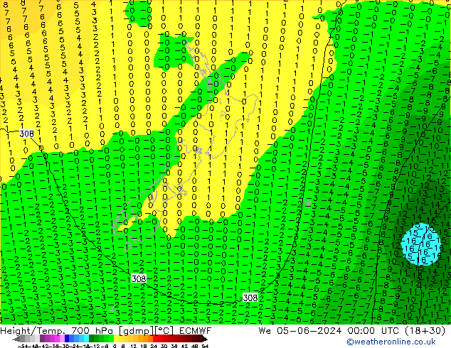 Géop./Temp. 700 hPa ECMWF mer 05.06.2024 00 UTC