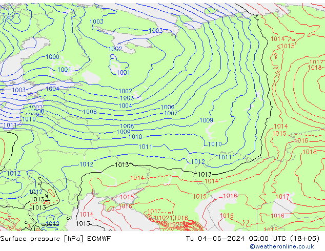 Surface pressure ECMWF Tu 04.06.2024 00 UTC