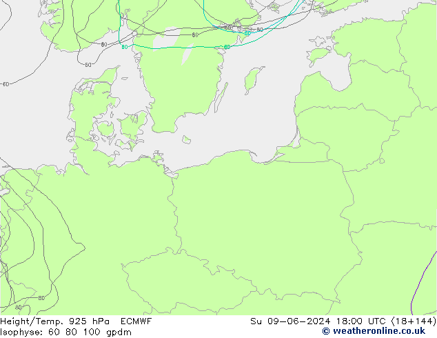 Height/Temp. 925 hPa ECMWF nie. 09.06.2024 18 UTC