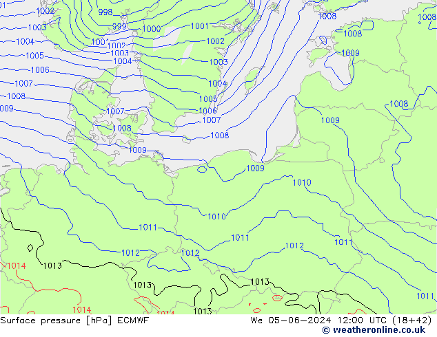 Luchtdruk (Grond) ECMWF wo 05.06.2024 12 UTC