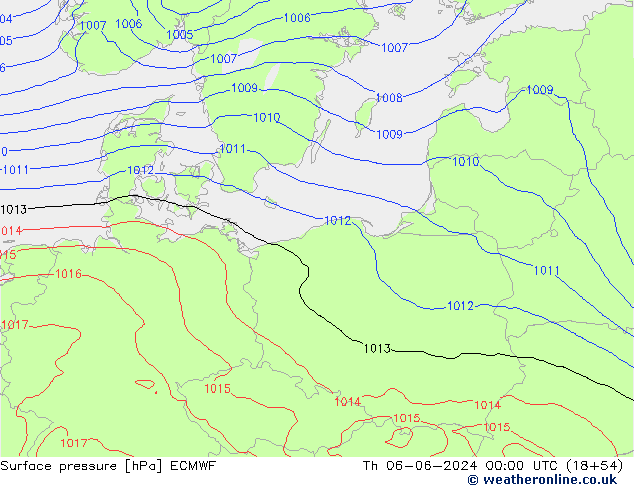 Surface pressure ECMWF Th 06.06.2024 00 UTC