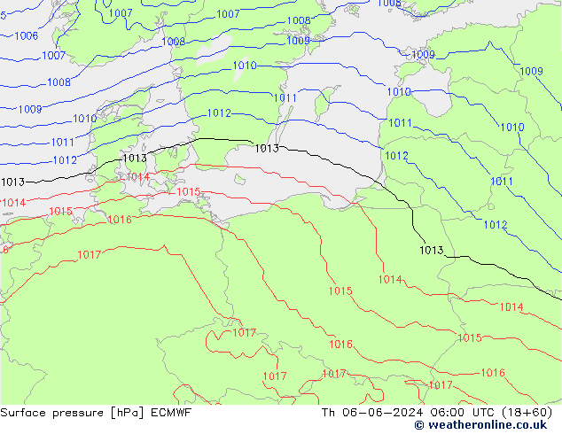 Surface pressure ECMWF Th 06.06.2024 06 UTC