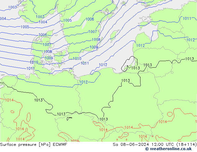 Surface pressure ECMWF Sa 08.06.2024 12 UTC