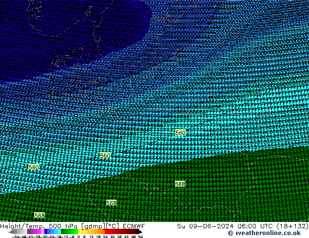 Height/Temp. 500 hPa ECMWF Su 09.06.2024 06 UTC