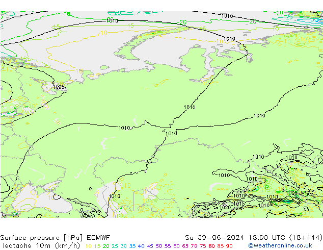 Isotachs (kph) ECMWF Su 09.06.2024 18 UTC