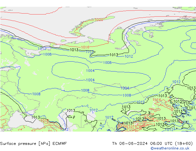 Surface pressure ECMWF Th 06.06.2024 06 UTC