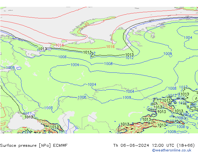 Presión superficial ECMWF jue 06.06.2024 12 UTC