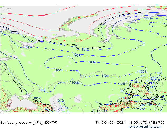 Surface pressure ECMWF Th 06.06.2024 18 UTC