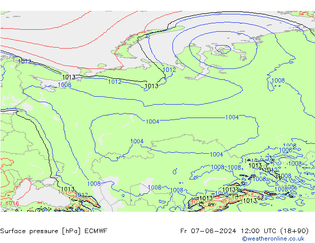 pressão do solo ECMWF Sex 07.06.2024 12 UTC