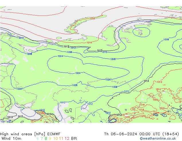 High wind areas ECMWF Th 06.06.2024 00 UTC