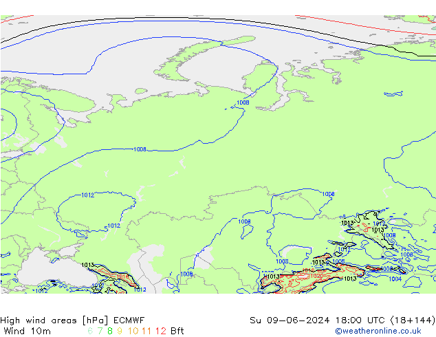 High wind areas ECMWF dim 09.06.2024 18 UTC