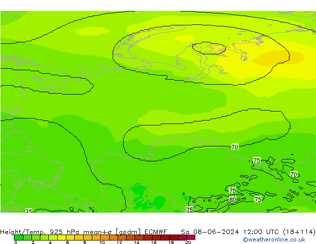 Height/Temp. 925 hPa ECMWF Sáb 08.06.2024 12 UTC