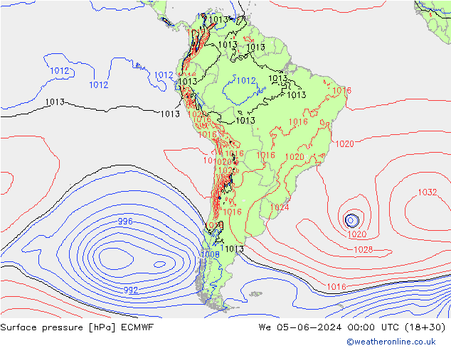 Presión superficial ECMWF mié 05.06.2024 00 UTC