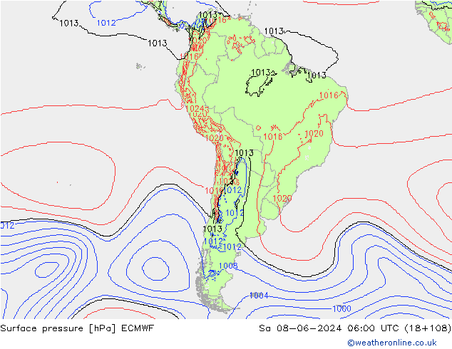 pressão do solo ECMWF Sáb 08.06.2024 06 UTC