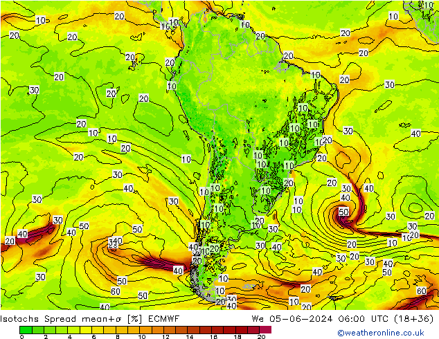 Isotachs Spread ECMWF We 05.06.2024 06 UTC