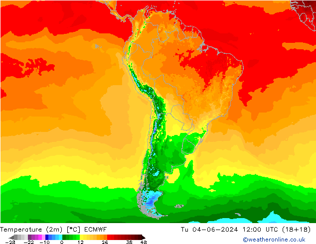 Temperatura (2m) ECMWF Ter 04.06.2024 12 UTC