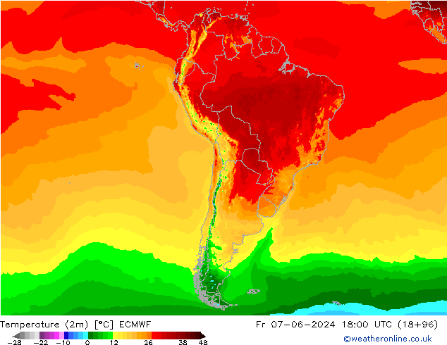 карта температуры ECMWF пт 07.06.2024 18 UTC