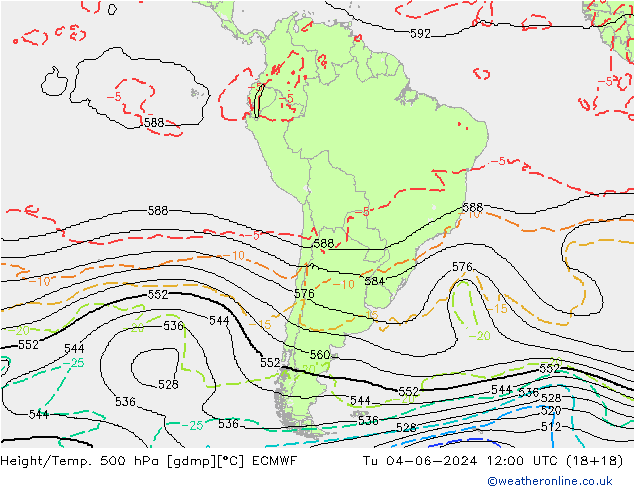 Height/Temp. 500 hPa ECMWF Tu 04.06.2024 12 UTC