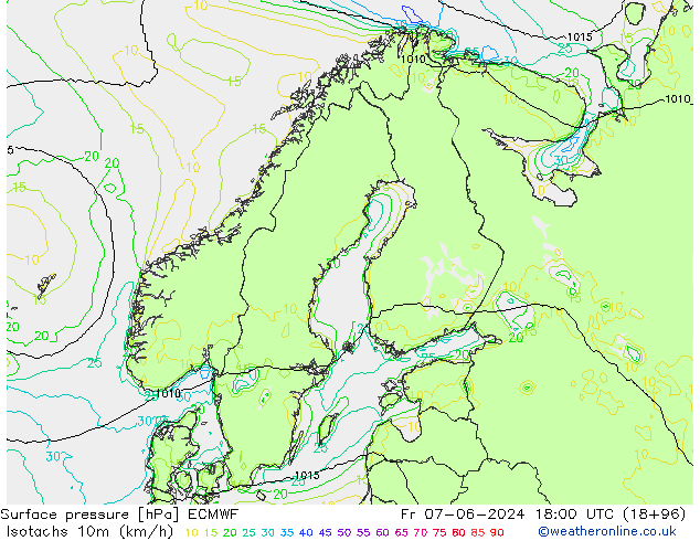 Eşrüzgar Hızları (km/sa) ECMWF Cu 07.06.2024 18 UTC