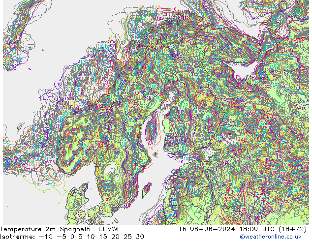 température 2m Spaghetti ECMWF jeu 06.06.2024 18 UTC