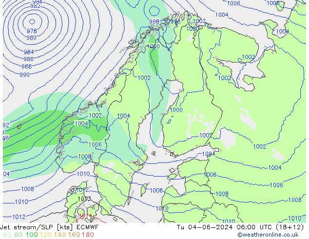 Polarjet/Bodendruck ECMWF Di 04.06.2024 06 UTC