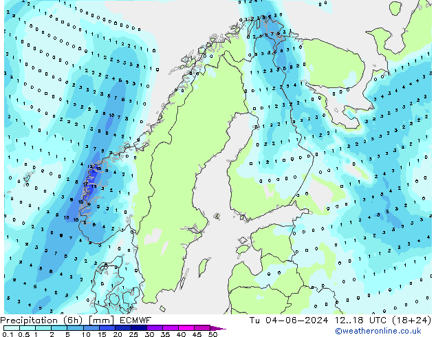 осадки (6h) ECMWF вт 04.06.2024 18 UTC