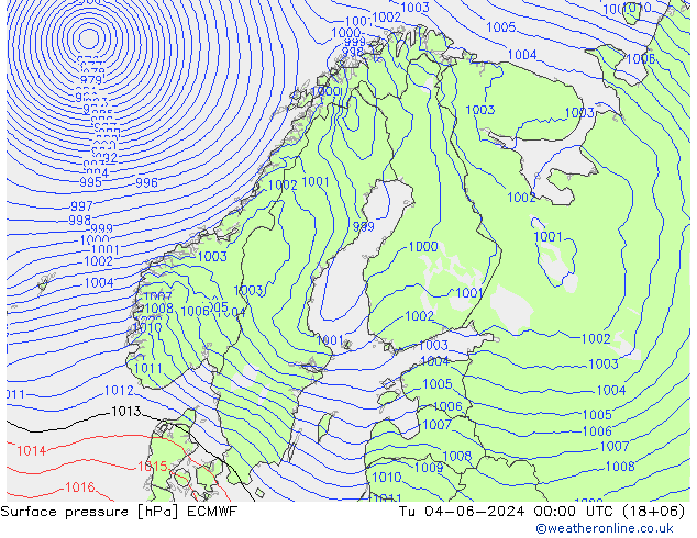 地面气压 ECMWF 星期二 04.06.2024 00 UTC