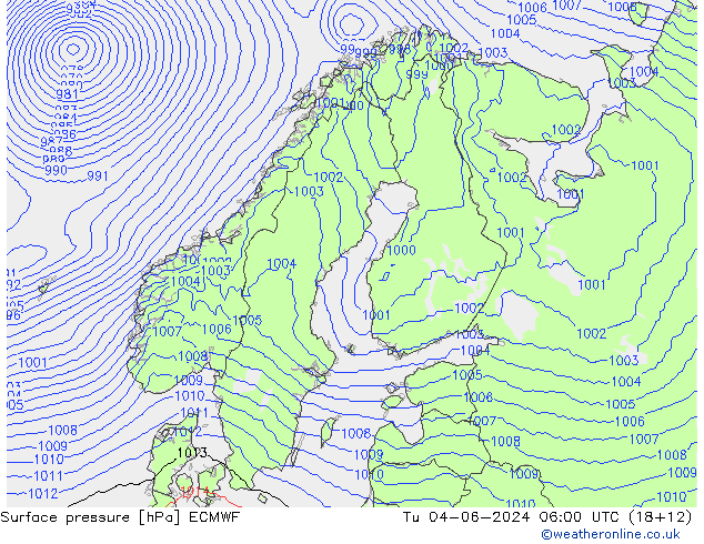 Bodendruck ECMWF Di 04.06.2024 06 UTC