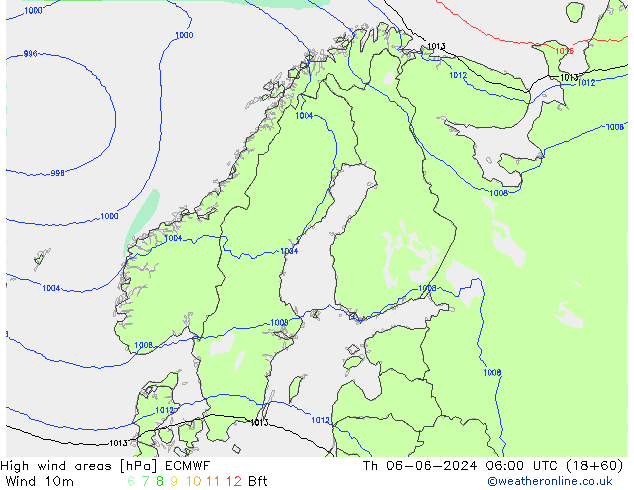 yüksek rüzgarlı alanlar ECMWF Per 06.06.2024 06 UTC