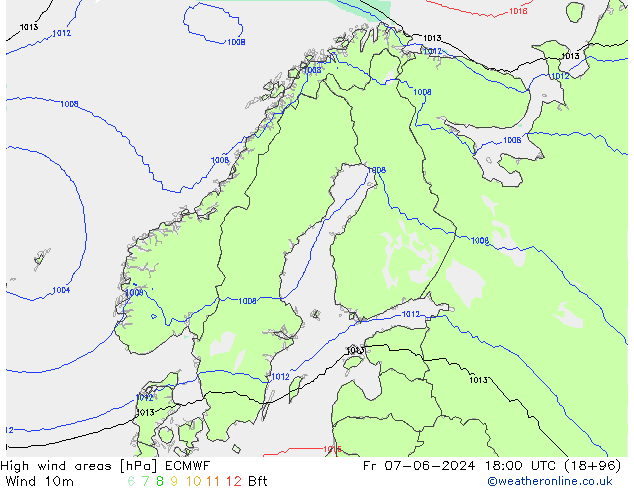 High wind areas ECMWF ven 07.06.2024 18 UTC