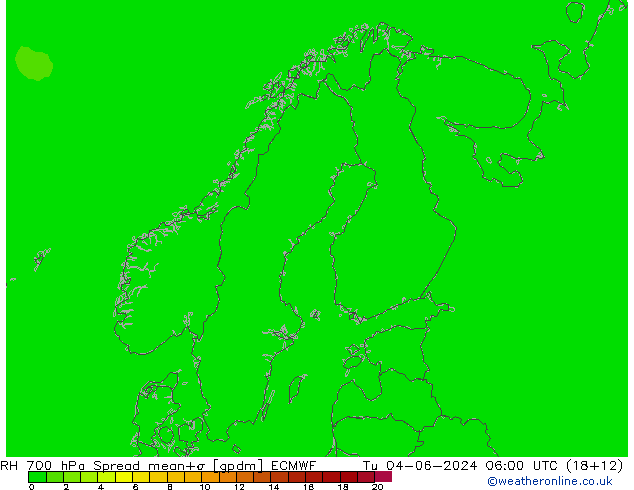 RH 700 hPa Spread ECMWF Ter 04.06.2024 06 UTC