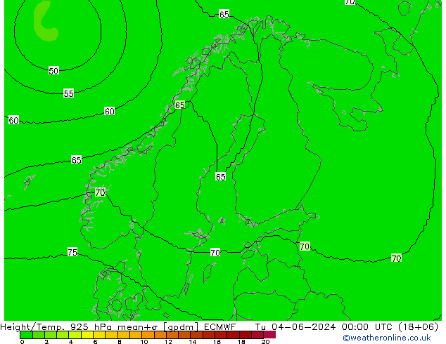 Height/Temp. 925 hPa ECMWF Út 04.06.2024 00 UTC