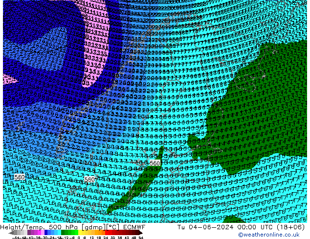 Height/Temp. 500 hPa ECMWF Tu 04.06.2024 00 UTC