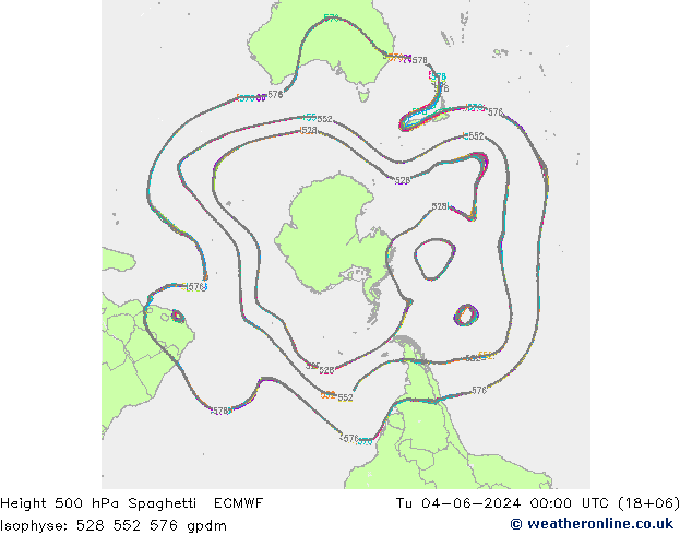 Height 500 hPa Spaghetti ECMWF  04.06.2024 00 UTC