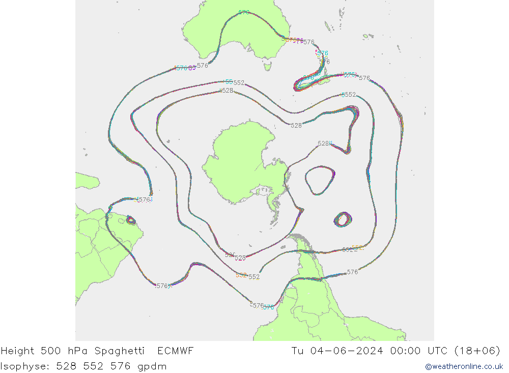 Height 500 hPa Spaghetti ECMWF Tu 04.06.2024 00 UTC