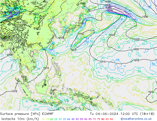 Isotachs (kph) ECMWF mar 04.06.2024 12 UTC