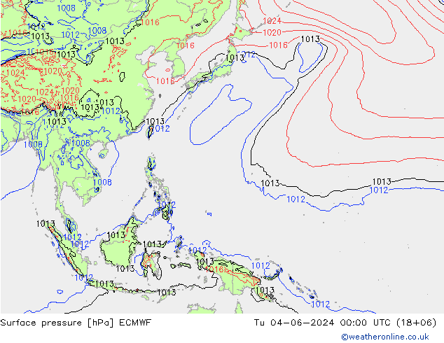 pressão do solo ECMWF Ter 04.06.2024 00 UTC