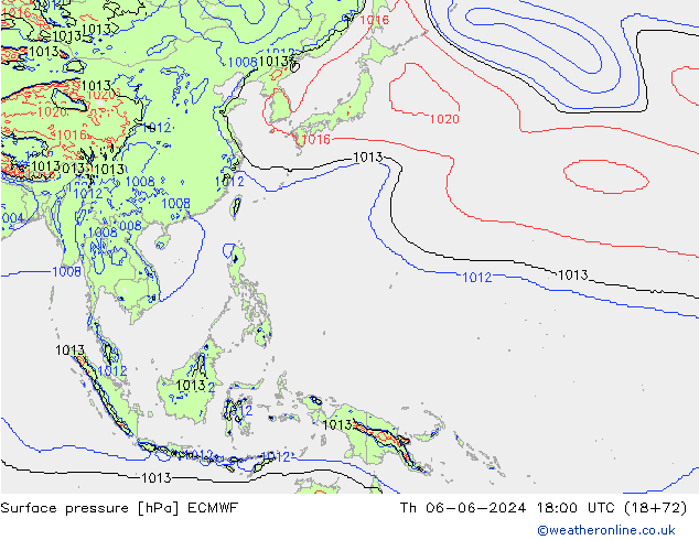 Surface pressure ECMWF Th 06.06.2024 18 UTC