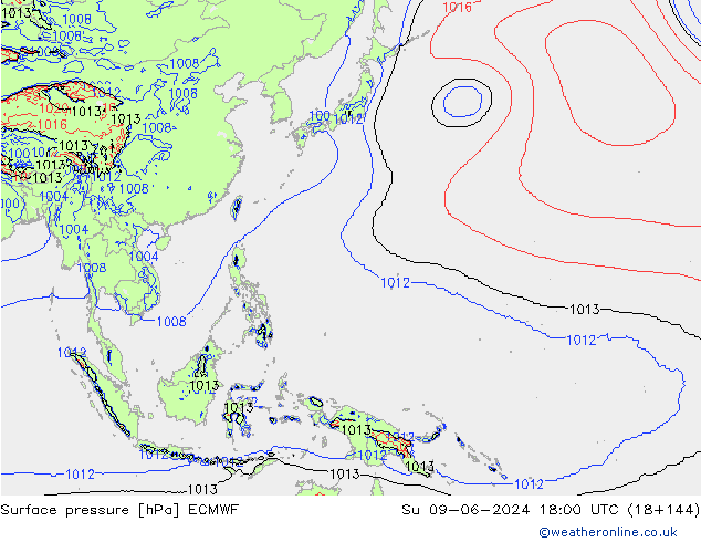 pressão do solo ECMWF Dom 09.06.2024 18 UTC